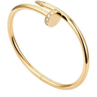 Gold Nail Design Bangle Bracelet with Stone Accent