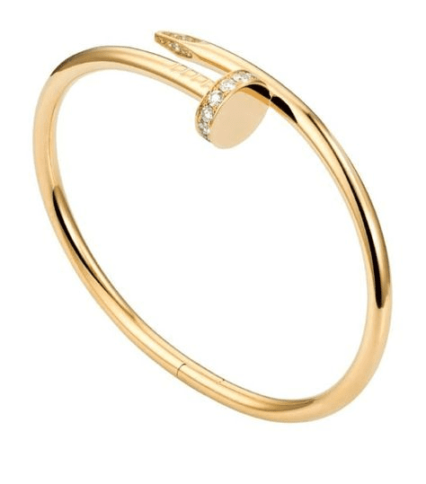 Gold Nail Design Bangle Bracelet with Stone Accent