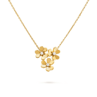 Gold Floral Charm Necklace with Diamond Accents