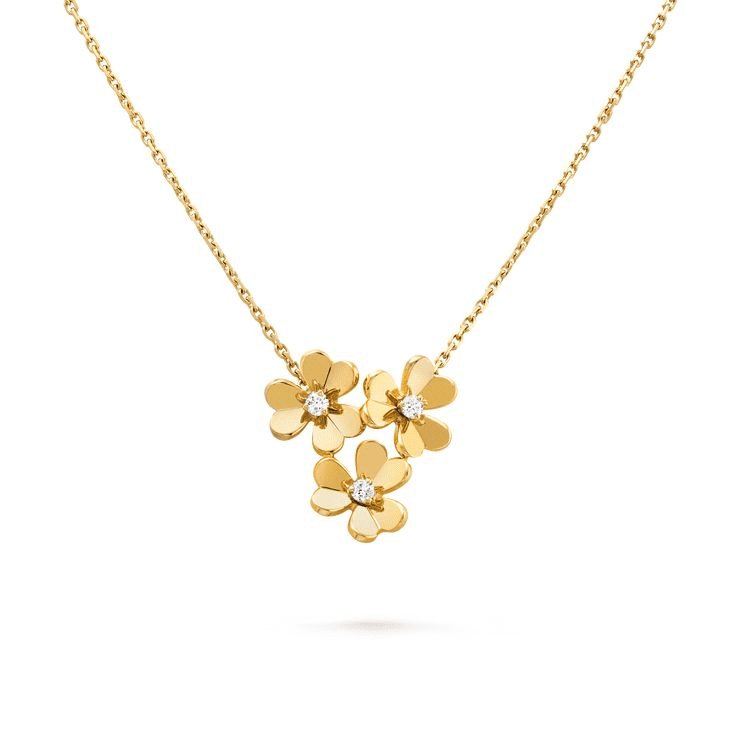 Gold Floral Charm Necklace with Diamond Accents